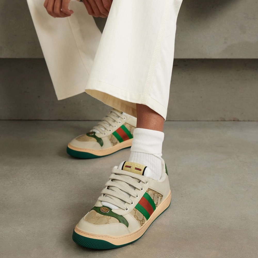 Gucci Green and Cream Vintage Sneakers size US 8.5 IT 42